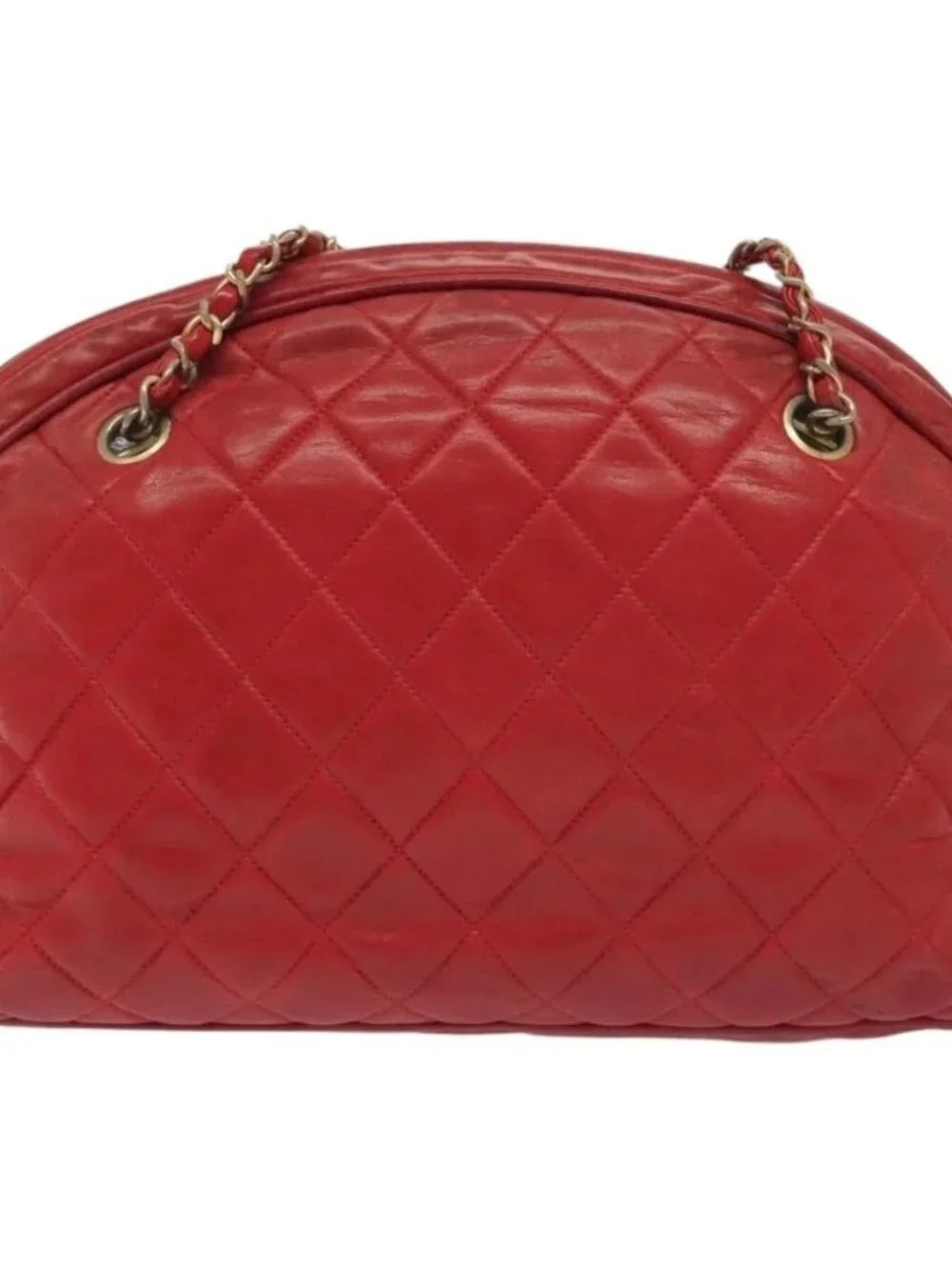 CHANEL Matelasse Chain Shoulder Bag Lamb Skin Red Gold CC Auth bs29076